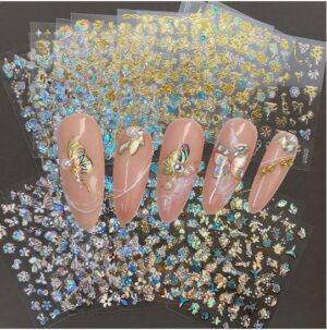 Küünekleebised 20 lehte kuldsed ja halo läikega