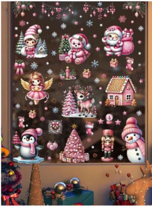 Dekoratiivkleebis aknale, seinale -  Roosad jõulud