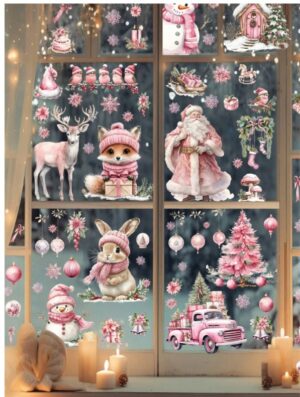 Dekoratiivkleebis aknale, seinale - Roosad jõulud