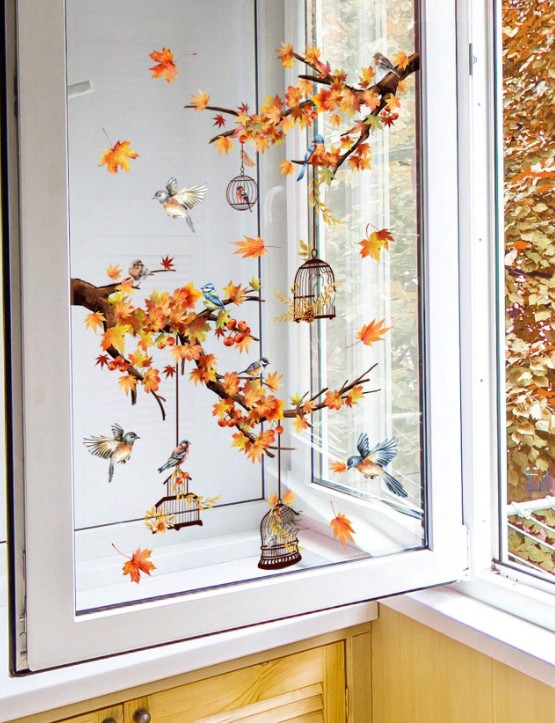 Dekoratiivkleebis (aknale, seinale - liimivaba, korduvkasutatav) Linnud ja oks - Image 2