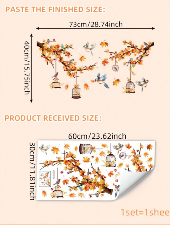 Dekoratiivkleebis (aknale, seinale - liimivaba, korduvkasutatav) Linnud ja oks - Image 3