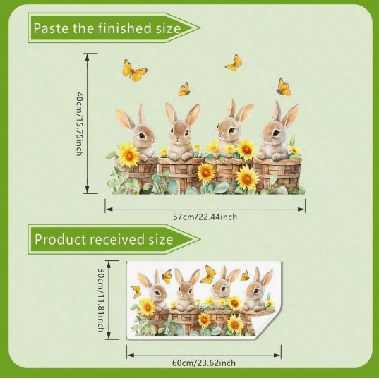 Dekoratiivkleebis (aknale, seinale - liimivaba, korduvkasutatav) Jänesed - Image 2