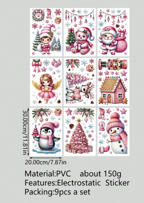 Dekoratiivkleebis aknale, seinale - Roosad jõulud 9 lehte - Image 2