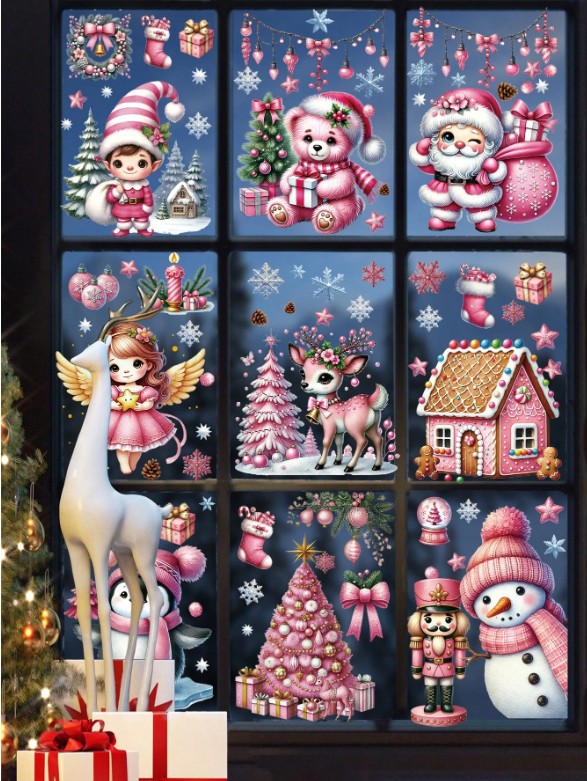 Dekoratiivkleebis aknale, seinale - Roosad jõulud 9 lehte