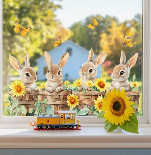 Dekoratiivkleebis (aknale, seinale - liimivaba, korduvkasutatav) Jänesed