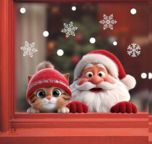 Aknakleebis (liimivaba) Jõuluvana ja kass