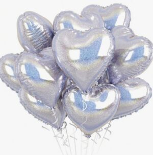 Õhupallide komplekt südamed 10 tk sädelev hõbe
