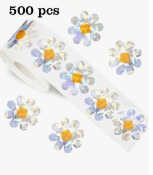 Kleebiserull kleebised 500 tk 3 cm hõbedane lill (läikiv