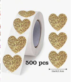 Kleebiserull kuldne süda, 500 tk  (väikse sädelusega)