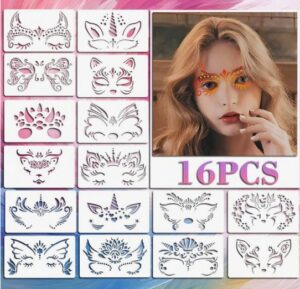 Šabloonid 16 tk 20x12 cm näomaalingud