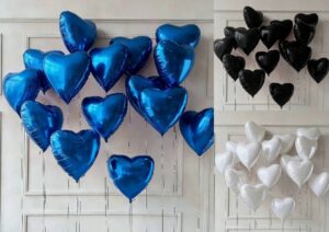 Õhupallide komplekt südamed 10 tk sinine-must või valge