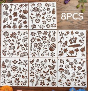 Šabloonid 8 tk taimed 20x20 cm