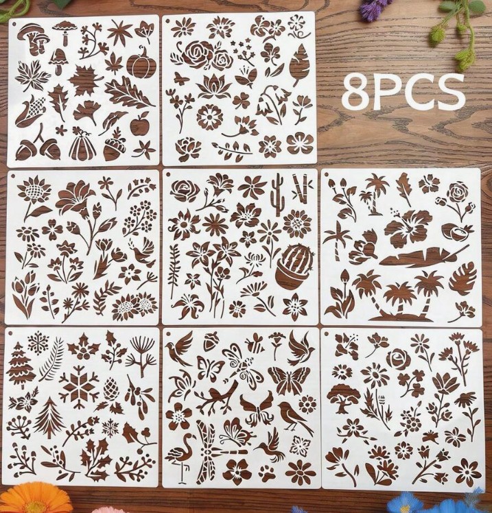 Šabloonid 8 tk taimed 20x20 cm